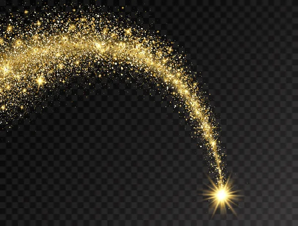 Волшебная Сияющая Золотая Звезда Пыльным Хвостом Следы Звездной Пыли Блестящими — стоковый вектор
