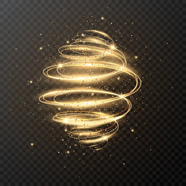 キラキラと星と豪華な光のスパイラル クリスマスデザイン 透明な背景に魔法の輝き旋回歩道効果 速度を上げる動き ベクターイラスト — ストックベクタ
