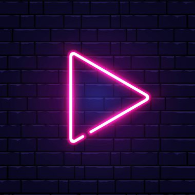 Tuğla duvarda pembe oklar. Gerçekçi parlak tabela. Renkli neon pankart. Parlayan ok işaretleyici simgesi. Gece lambası reklamı. Vektör illüstrasyonu.