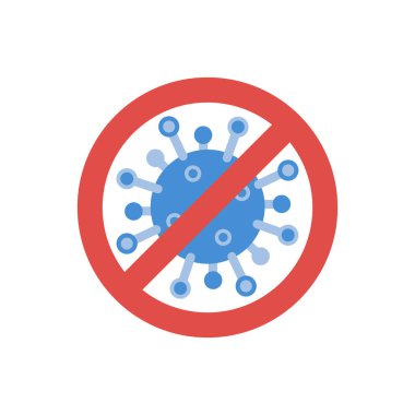 Virüs durdurma simgesi. Coronavirus koruma sembolü. Beyaz arka planda izole edilmiş tehlikeli bakteriler. Coronavirus kavramını durdur. Antiviral bağışıklık. Vektör illüstrasyonu.