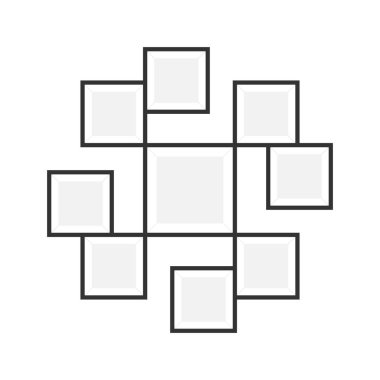 Kolaj şablonu. Gerçekçi fotoğraf çerçeveleri ayarlandı. Duvar galerisi Ruh hali ve marka sunumu. Fotoğraf çerçevesinin bir kopyası. Vektör illüstrasyonu.