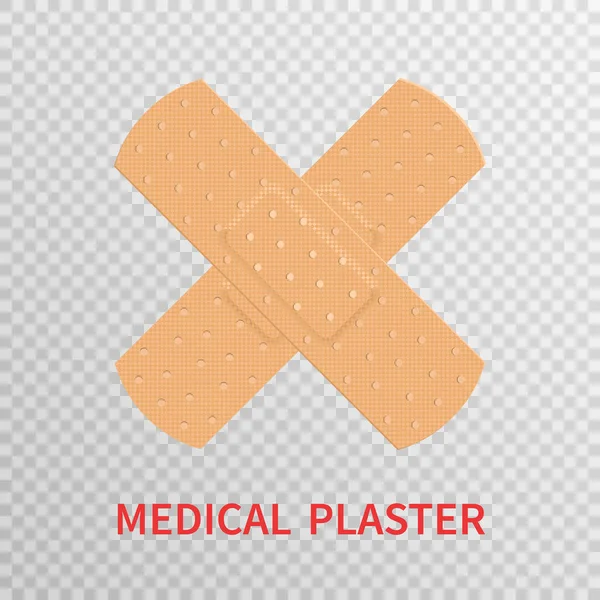 Medical plaster isolated on transparent background. Realistic adhesive plaster. First aid concept. Health care. Medical tape, plaster, bandage, protection and care. Vector illustration.
