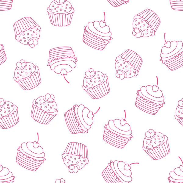 Cupcakes Naadloos Patroon Zoete Achtergrond Vector Illustratie — Stockvector