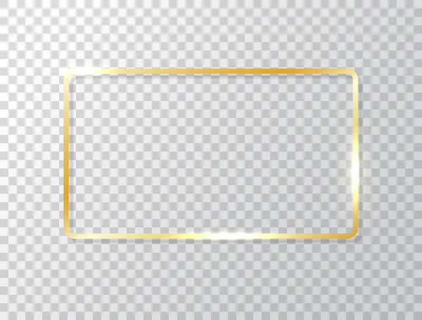 Glödande Ram Isolerad Transparent Bakgrund Guld Lyx Rektangel Gräns Guldfana — Stock vektor