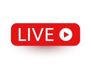 Canlı yayın simgesi. Canlı yayın, video, beyaz arka planda haber sembolü. Sosyal medya şablonu. Yayın, çevrimiçi yayın. Çal düğmesi. Sosyal ağ işareti. Vektör illüstrasyonu.