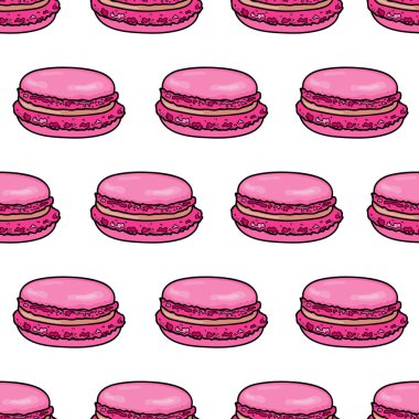 Makaronsuz desen. Eskiz tarzında bademli fransız badem kurabiyesi. Vektör illüstrasyonu.