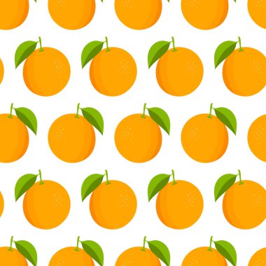 Portakal desenli. Beyaz arka planda taze portakallar. Vektör illüstrasyonu.