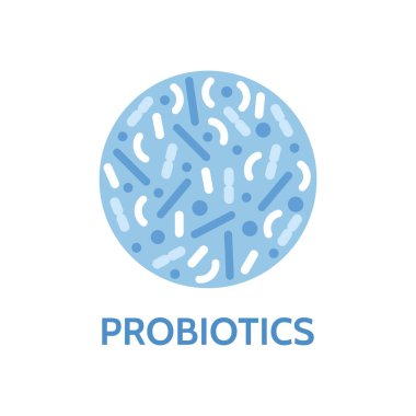Probiyotik bakteri logosu. Prebiyotik, laktübasil ikonu. Laktik prebiyotik sağlıklı bitki bakımı. Sağlıklı besin maddesi. İnsan sağlığı için iyi bakteri ve mikroorganizmalar. Vektör illüstrasyonu.