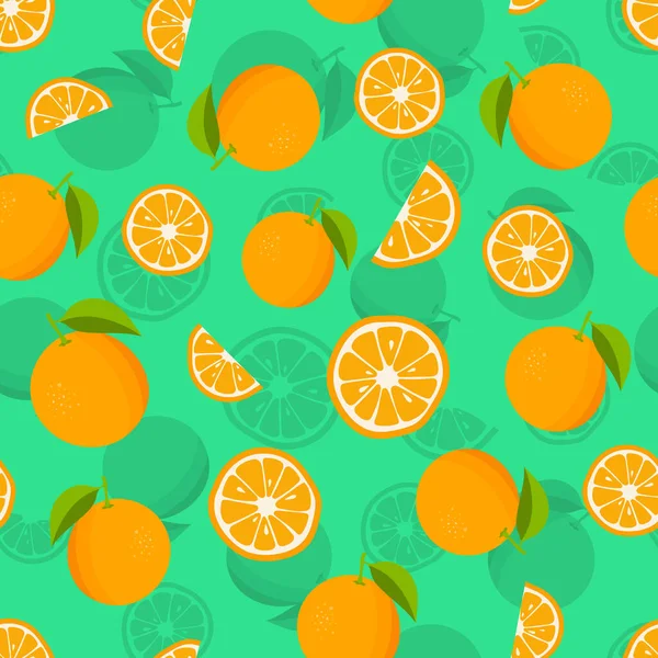 Patrón Sin Costuras Con Naranjas Hojas Fondo Cítrico Con Jugosas — Vector de stock