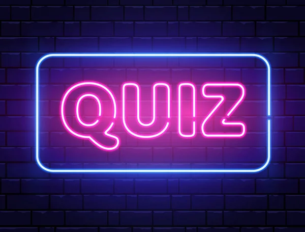 Quiz Neon Text Banner Brick Wall Questions Team Game Quiz — Stock Vector