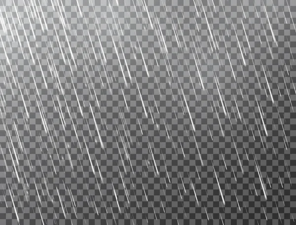 Realistic Rain Transparent Background Falling Water Drops Rainfall Texture Rain — Stock Vector