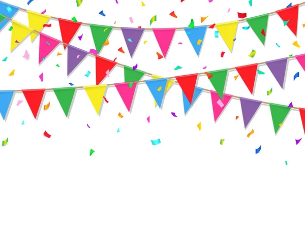 Festive Background Colorful Confetti Flags Party Banner Vector Illustration — Stock Vector