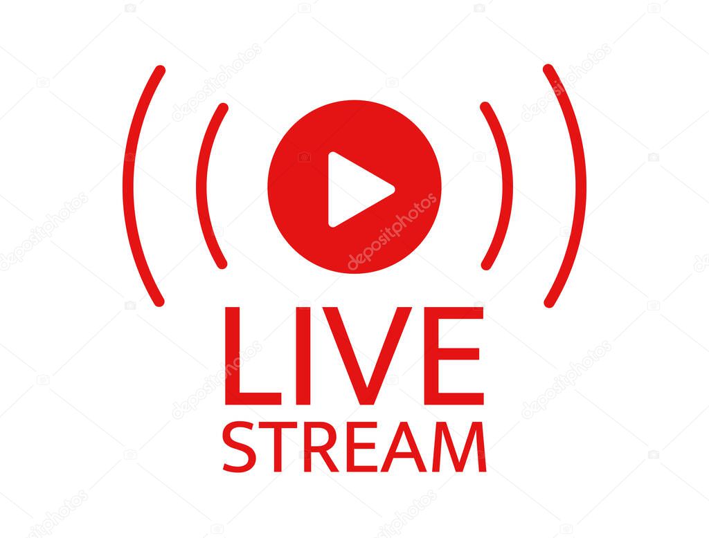 Live stream icon. Live streaming, video, news symbol on transparent background. Social media template. Broadcasting, online stream. Play button. Social network sign. Vector illustration.