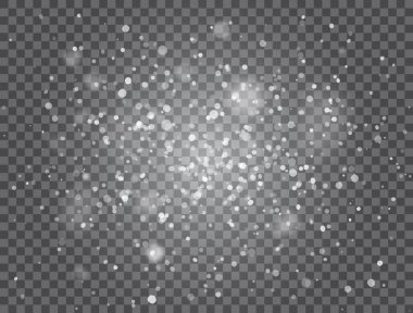 Gerçekçi kar yağıyor. Kar zemini. Kar fırtınası, kar yağışı etkisi. Şeffaf zemin üzerinde kar olan Noel tasarımı. Vektör illüstrasyonu.