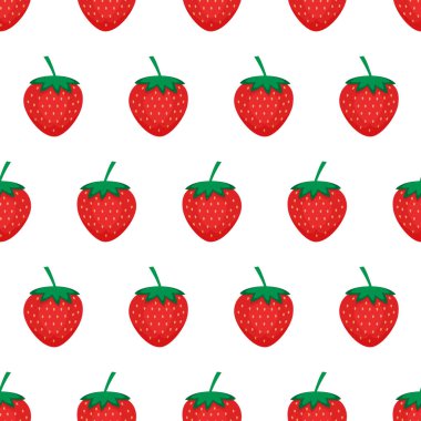 Çilek arkaplanı. Kırmızı çilekli kusursuz bir desen. Vektör illüstrasyonu.