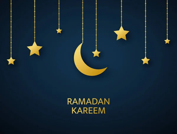 Ramadan Kareem Arab Zászló Arany Félhold Csillagok Lógnak Sötét Háttérben — Stock Vector