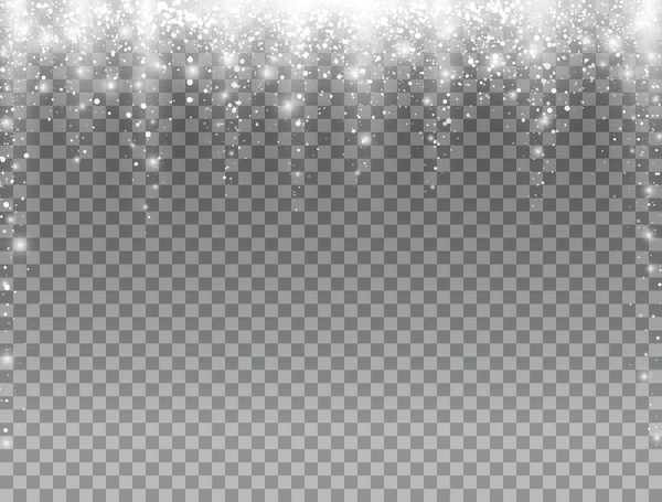 雪が透明な背景に落ちています 明るい魔法のクリスマスのデザイン 光る雪片 輝く雪と輝く粒子 現実的な雪と冬の背景 ベクターイラスト — ストックベクタ