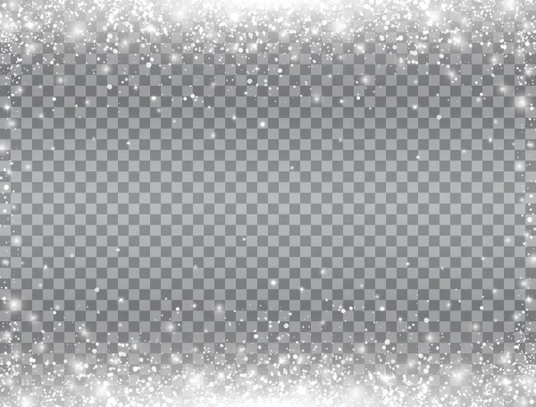 Parlak kar sınırı. Şeffaf arkaplana kar yağıyor. Mutlu noel kartları. Sihirli kar yağışı. Kışın kart, poster ve web afişi tasarımı için. Vektör illüstrasyonu.
