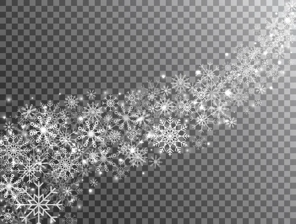 Snowflakes Border Wave Shape Transparent Background Glitter White Snowflake Snow — Stock Vector