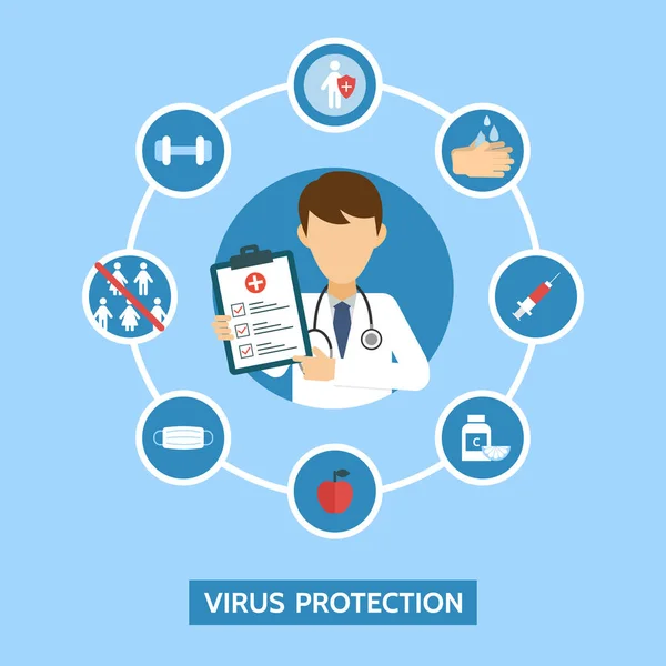 Vírusvédelem Infografika Orvosi Vizsgálat Állítsd Meg Baktériumokat Vírusmegelőzés Orvosi Fogalom — Stock Vector