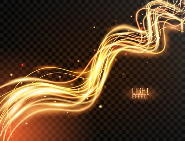 Чарівне Світло Золоті Хвилясті Динамічні Лінії Блискітками Прозорому Фоні Футуристичні — стоковий вектор