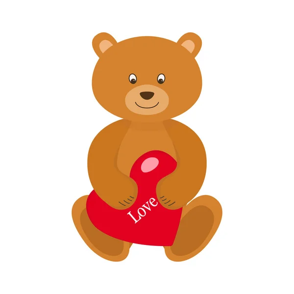 Medvídek Červeným Srdcem Izolovaný Bílém Pozadí Vtipná Postava Valentýnský Koncept — Stockový vektor