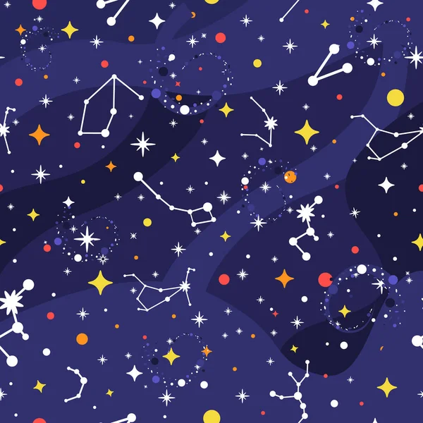 Nahtlose Konstellation Weltraum Hintergrund Galaxiendruck Raummuster Mit Sternen Milchstraße Sternbildern — Stockvektor