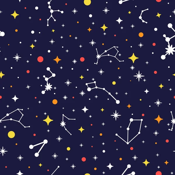 Patrón Inconsútil Galaxy Fondo Espacio Brillante Textura Constelación Color Ilustración — Vector de stock