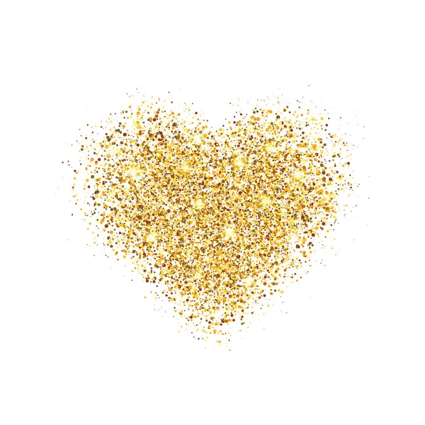 Glitter Coração Ouro Isolado Fundo Branco Coração Brilhante Com Brilhos — Vetor de Stock