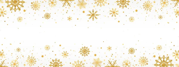 Gold Snowflakes Frame White Background Golden Snowflakes Border Different Ornaments — Stock Vector