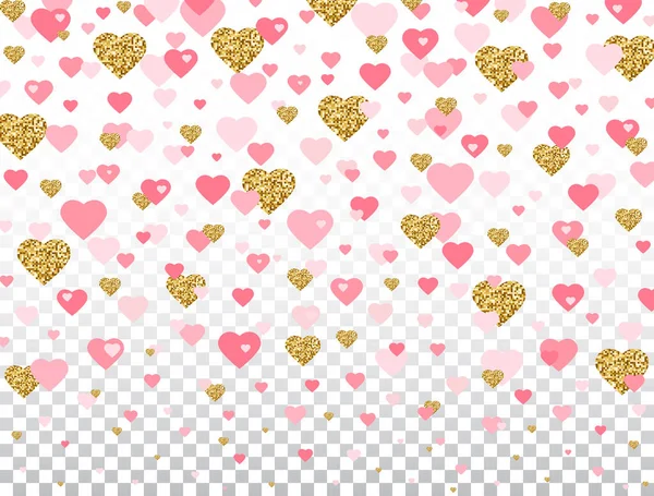 Розовое Золотистое Гладкое Сердце Прозрачном Фоне Яркое Падающее Сердце Звездной — стоковый вектор