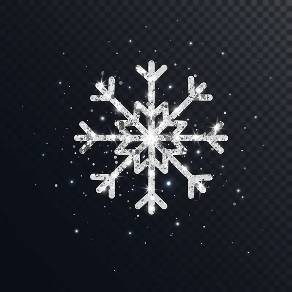 Glitter Silver Snöflinga Mörk Transparent Bakgrund Glänsande Juldesign Med Glitter — Stock vektor