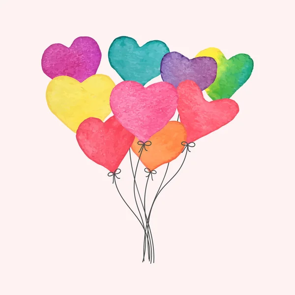 Balões Cardíacos Desenhados Mão Aquarela Cartão Dia Dos Namorados Feito — Vetor de Stock