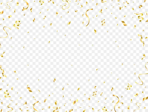 透明な背景にコンフェッティゴールドフレーム 輝く金のコンフェッティ 明るいお祝いのティンセル パーティーの背景 Webバナー ポスター チラシの休日のデザイン要素 ベクターイラスト — ストックベクタ