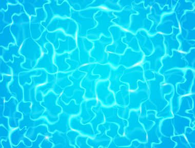 Güneşin yansımasıyla dalgalanan yüzme havuzu. Su yüzeyi arka planı. Gerçekçi bir yüzme havuzu manzarası. Yaz dönemi. Vektör illüstrasyonu.