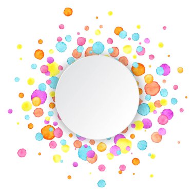 Mesajınız için suluboya konfeti. Renkli gökkuşağı konfeti arka planı. Parti tasarımı. Vektör illüstrasyonu.