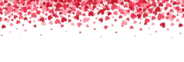 Heart Border Bright Hearts Confetti Falling White Background Valentines Day — Stock Vector