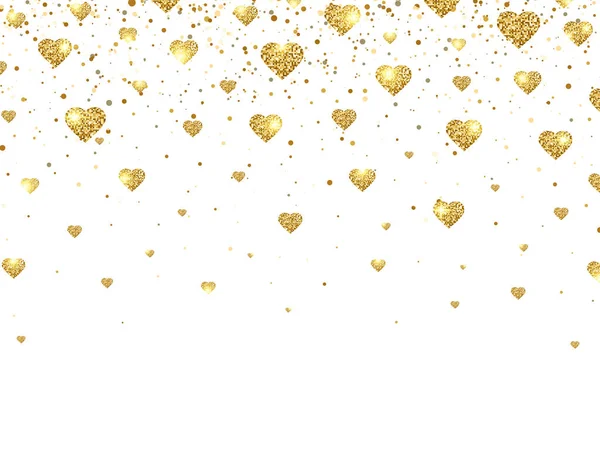 Confeti Corazón Brillo Oro Sobre Fondo Blanco Brillantes Partículas Purpurina — Vector de stock