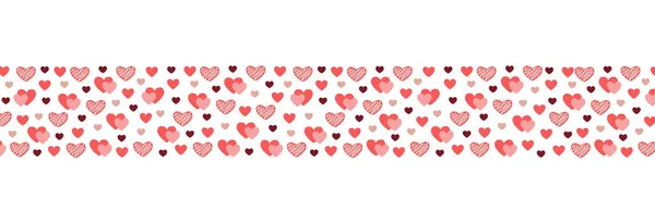 Herzlanges Banner Handgezeichnete Grenze Geschenkpapier Zum Valentinstag Helles Kritzelherz Konfetti — Stockvektor