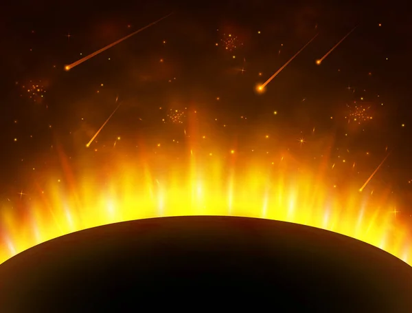 Διαστημικό Υπόβαθρο Χρυσό Φως Πλανήτης Ήλιος Ηλιακή Έκλειψη Φωτεινός Ρεαλιστικός — Διανυσματικό Αρχείο