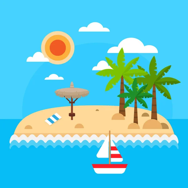 Summer Vacation Sea Background Tropical Island Palm Trees Waves Sun — Stock Vector