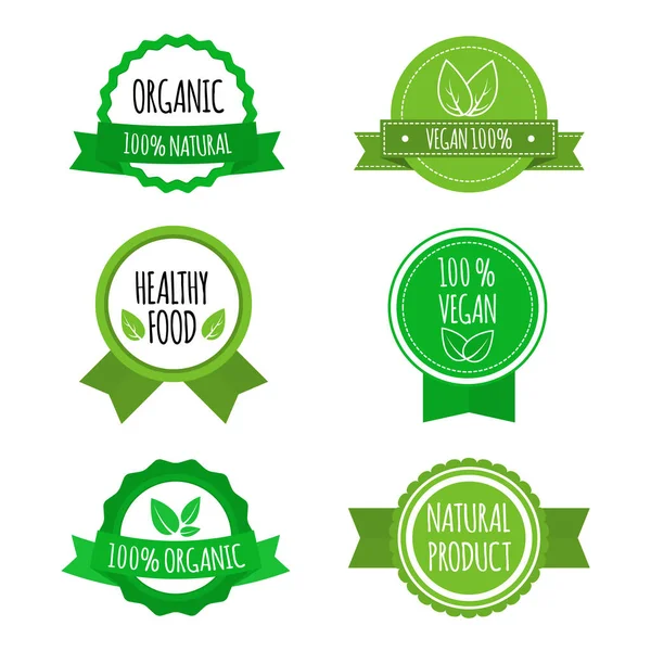 Een Set Veganistische Badges Iconen Etiketten Biologische Gezonde Food Logo — Stockvector