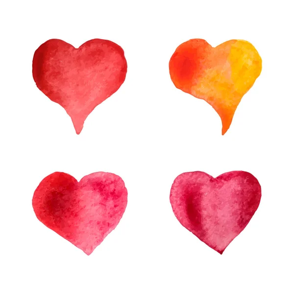 Conjunto Corações Coloridos Aquarela Corações Pintados Mão Isolados Sobre Fundo — Vetor de Stock