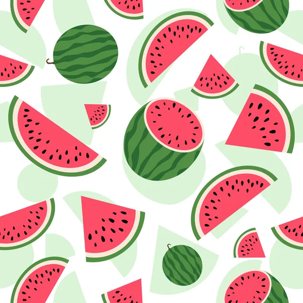 Watermeloen Naadloos Patroon Zomer Achtergrond Heldere Watermeloen Plakjes Geïsoleerd Witte — Stockvector
