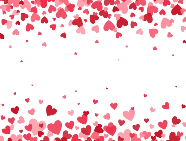 Hartconfetti Valt Witte Achtergrond Rode Roze Hartjes Frame Valentijnsdag Banner — Stockvector