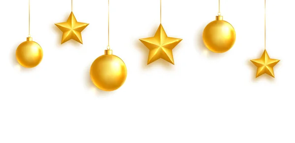 Bolas Oro Navidad Estrellas Sobre Fondo Blanco Juguetes Navidad Vidrio — Vector de stock