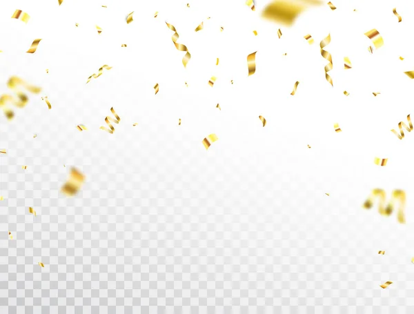 Золотая рамка конфетти на прозрачном фоне. Падающая золотая граница конфетти. Яркая праздничная мишура. Фон для вечеринки. Элементы праздничного дизайна для веб-баннера, плаката, флаера. Векторная иллюстрация — стоковый вектор