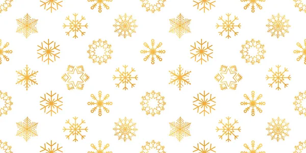 Patrón sin costuras de Navidad con copos de nieve de oro. Fondo de Año Nuevo. Textura de celebración. Copo de nieve dorado con diferentes adornos. Tarjeta de vacaciones de lujo. Ilustración vectorial — Vector de stock