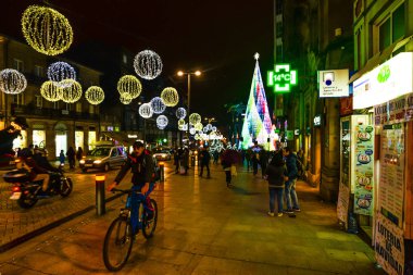 Noel ışık ve insanlar Vigo - Galiçya - İspanya