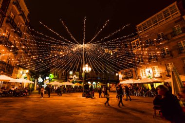 Noel ışık ve insanlar Vigo - Galiçya - İspanya